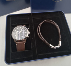 Fossil Townsman Chronograph Brown Leather Watch and Bracelet Set