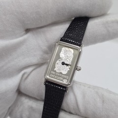 Rare Sutton Quartz 1/10 oz .999 Silver Ingot Watch Japan Movememt Black Band