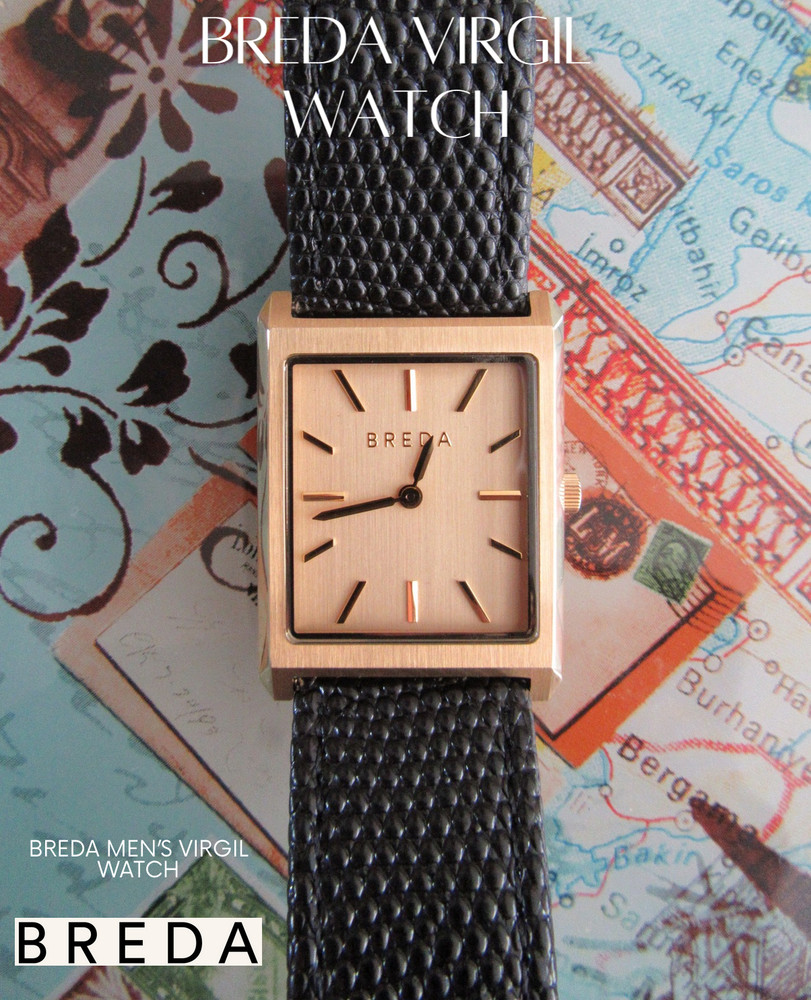 Breda Virgil Mens Watch 26mm w/ Black Leather Embossed Band 1736f New Condition