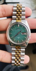 Seiko Automatic 7009 Green Textured Dial Day/Date Two-Tone Japan Watch