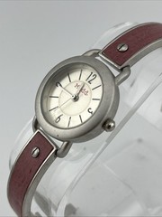 Vintage Mudd Watch Women 25mm Silver Case 6.25″ Pink/Silver Band- New Battery