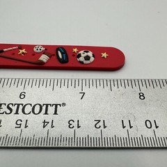 Sports Theme Boys Watch Silver Tone Red Buckle Band New Battery 14.5″