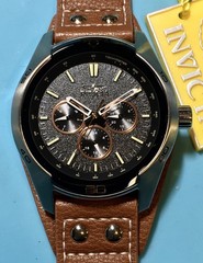 INVICTA BUNDT STRAP MULTI-DIAL DAY DATE COACHMAN QUARTZ WATCH BLACK BRONZE BROWN