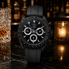 Custom Élan Noir Mens Chronograph Watch Black Dial Sapphire Crystal Steel 40mm