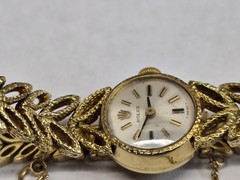 Vintage 50s Rolex 14K Gold Ladies 17.5mm Cocktail Watch Textured Leaf Band
