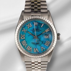 Rolex 36mm Datejust Engine-Turned Marble Blue Roman Dial Watch 16030