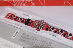 New Swiss Swatch Originals Swaiti Red Multicolor Silicone Watch 34mm GR163 Black