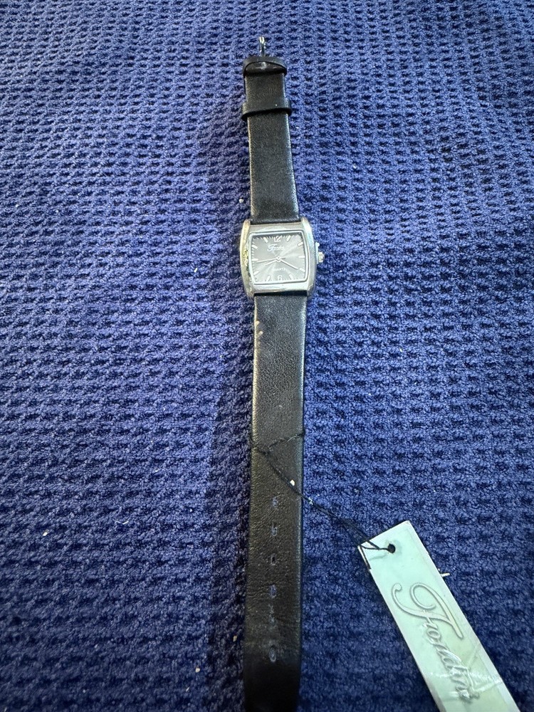 Frondini Collection Quartz Watch Black Dial Tonneau Gold Tone Leather Strap