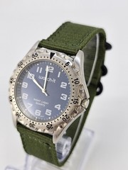 Men’s Watch Analog 40MM Blue Dial NEW Army Green Nylon Bands New Battery READ