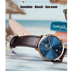 OLEVS Watch 30m Waterproof Ultrathin Quartz Wristwatch Leather Band Men Women