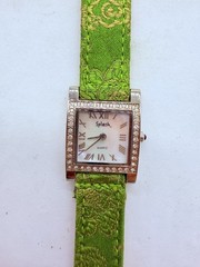 Splash Watch Women’s Mother Of Pearl Lime Green Silk Strap Rare