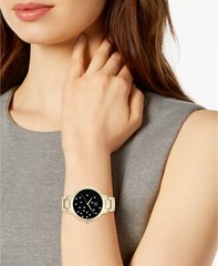 I.N.C. Women’s Gold-Tone Bracelet Black w Pearl Accents Dial 36mm Quartz Watch