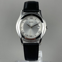 GUCCI 5500M Vintage Mens Watch 35mm Quartz Silver Dial Brand New Band Cal.955412