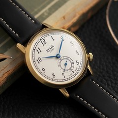 KUOE KYOTO OLD SMITH 90-007 Small Seconds Automatic Blue Hands Black Strap 35mm