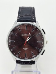 Men’s Analog Watch 45MM Brown Dial Dark Brown Faux Leather Bands New Battery