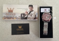 OLEVS WATCH *WATERPROOF *STAINLESS STEEL* RED FACE w/ Original Box & Tags.