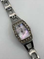 Ladies Fossil f2 ES-9722 Silver Tone Pink MOP Dial Quartz Rhinestone Bezel Watch