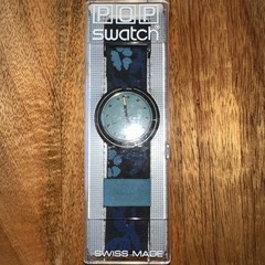 POP SWATCH Watch GREEN TIKI PWB157 Vintage 1991 Swiss Blue Flowers great cond
