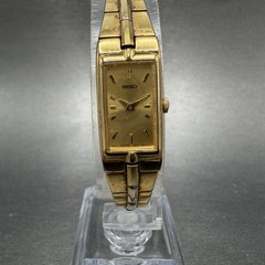 Seiko Watch Women 13mm Gold Dial Gold Tone Rectangle 2E20-7479 New Battery ABhbd