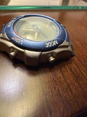 Benrus Quartz Analog Sport Wristwatch 100m Gold Dial Blue Bezel Rubber Strap