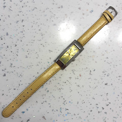 Philip Mercier Ladies Sunburst Yellow Quartz Wrist Watch Yellow Leather Strap