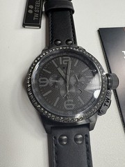 TW Steel Canteen Men’s 45mm Triple Black Leather Crystals Quartz Watch TW912