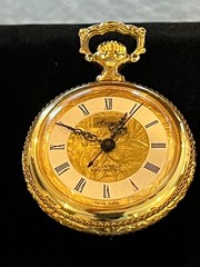 Vintage Arnex 17 Jewel Pocket Watch Gold Filigree Dial Enamel Vineyard MINT