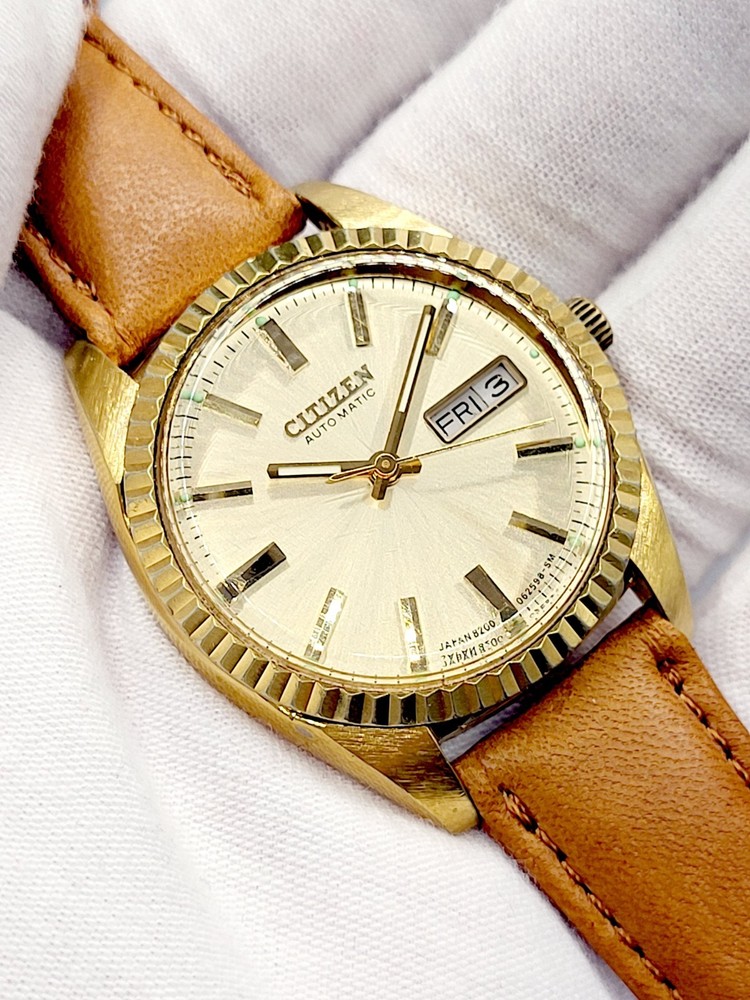 Citizen Automatic Day Date 1977 [N.MINT] 35mm Gold Tone Vtg Unisex Watch Runs