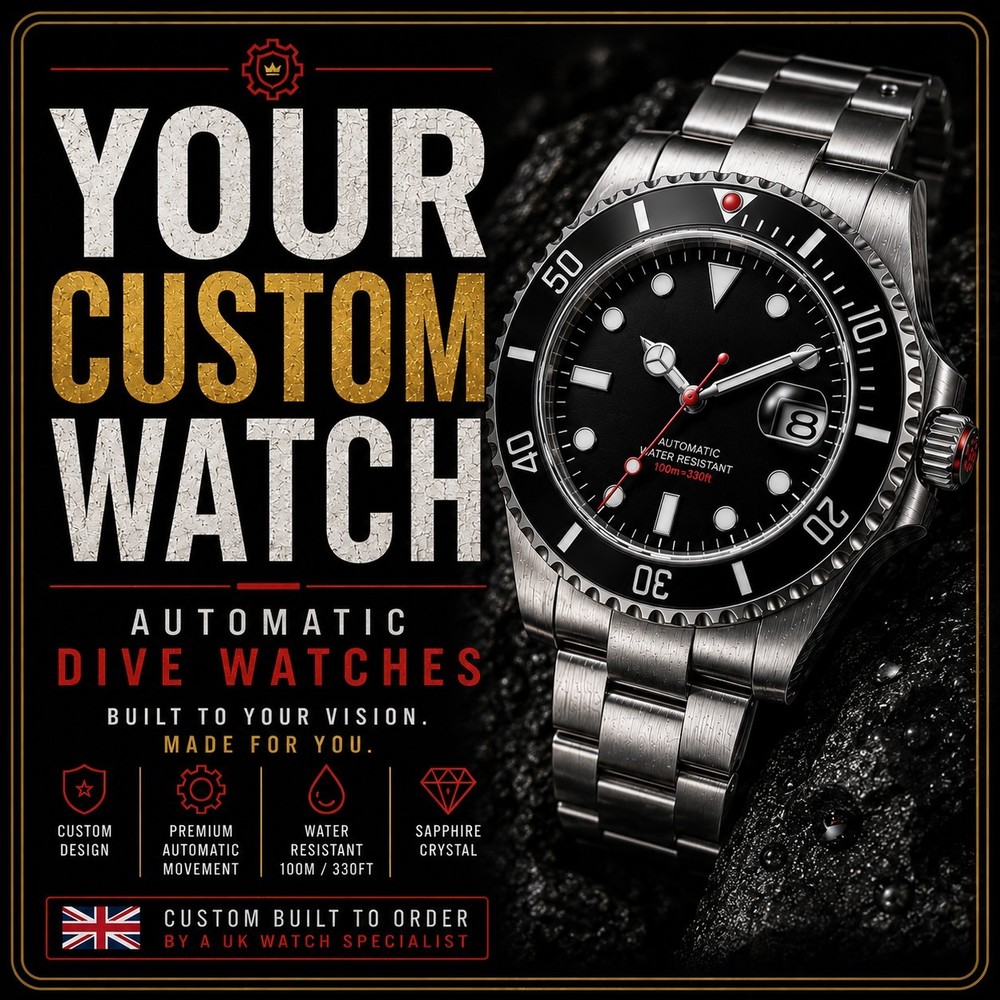 Fully Personalised Custom Watch Automatic Divers UK Seller Bespoke Your Design.