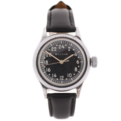 Vintage 32mm Bulova Military 24hr Dial Mechanical Wristwatch 10BNCH USA Chrome