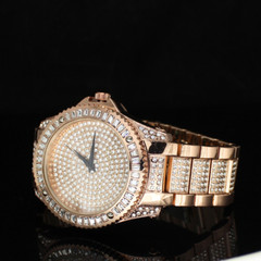 Men’s Large Iced up Bezel 48mm Hip Hop CZ Rose Gold Plated Metal Band Watch