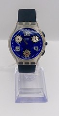 *New Battery* Swatch Chrono Plastic Blue Dial Black Silicone Watch AG 2003 7inch
