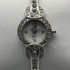 Nolan Miller Womens Watch 21mm Silver Tone MOP Dial Bangle Crystals 7″