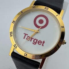 Unused Image Target Quartz Watch Men Gold Tone White Leather Analog New Battery