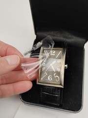 Vintage Gossip Watch Rectangle Genuine Leather Black Silver Tone Stainless Steel