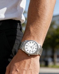 Stylish Silver Analog Watch for Men – Stainless Steel Dress Wrist Watch with Dat