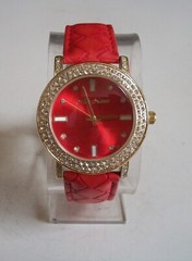 Women Black, Red, Green, Turquoise, Purple Leather Band Stone Fashion Watch