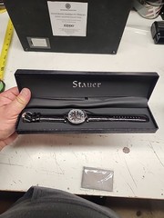 Stauer 27 Jewels Analog Black Dial Silver Wristwatch Leather Strap New In Box