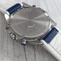 Bulova Marine Star Blue Dial Silicone Leather Men Chronograph 96B287 Watch 43mm