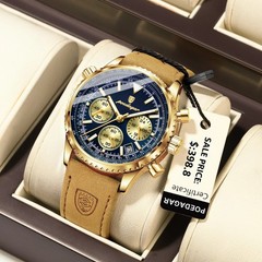 POEDAGAR Luxury Men Watches Waterproof Luminous Leather Quartz Wristwatch Brande