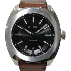 Used GUCCI GG2570 YA142207 Quartz Date SS Leather Black Brown Men’s Women’s