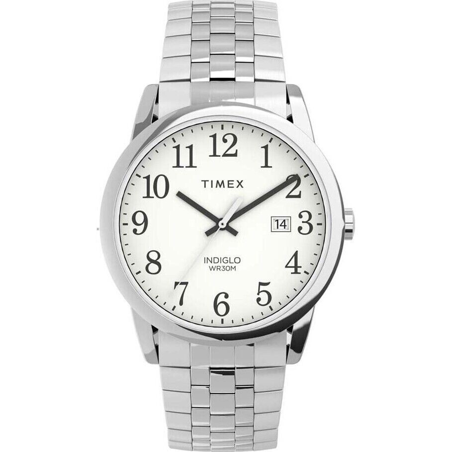 Timex TW2V40000, Easy Reader, Men’s, Silvertone Expansion, Indiglo, Date