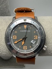 Morphic Mens Watch M74 New Battery 42MM 8.5″ Leather Band Gray Dial