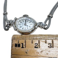 Vtg Bennett 14K White Gold Diamonds Ladies Wrist Watch Swiss Speidel Strap