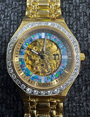 Croton Automatic 21J Skeleton Dial Sapphire Crystal 3 ATM Gold Bracelet 43mm