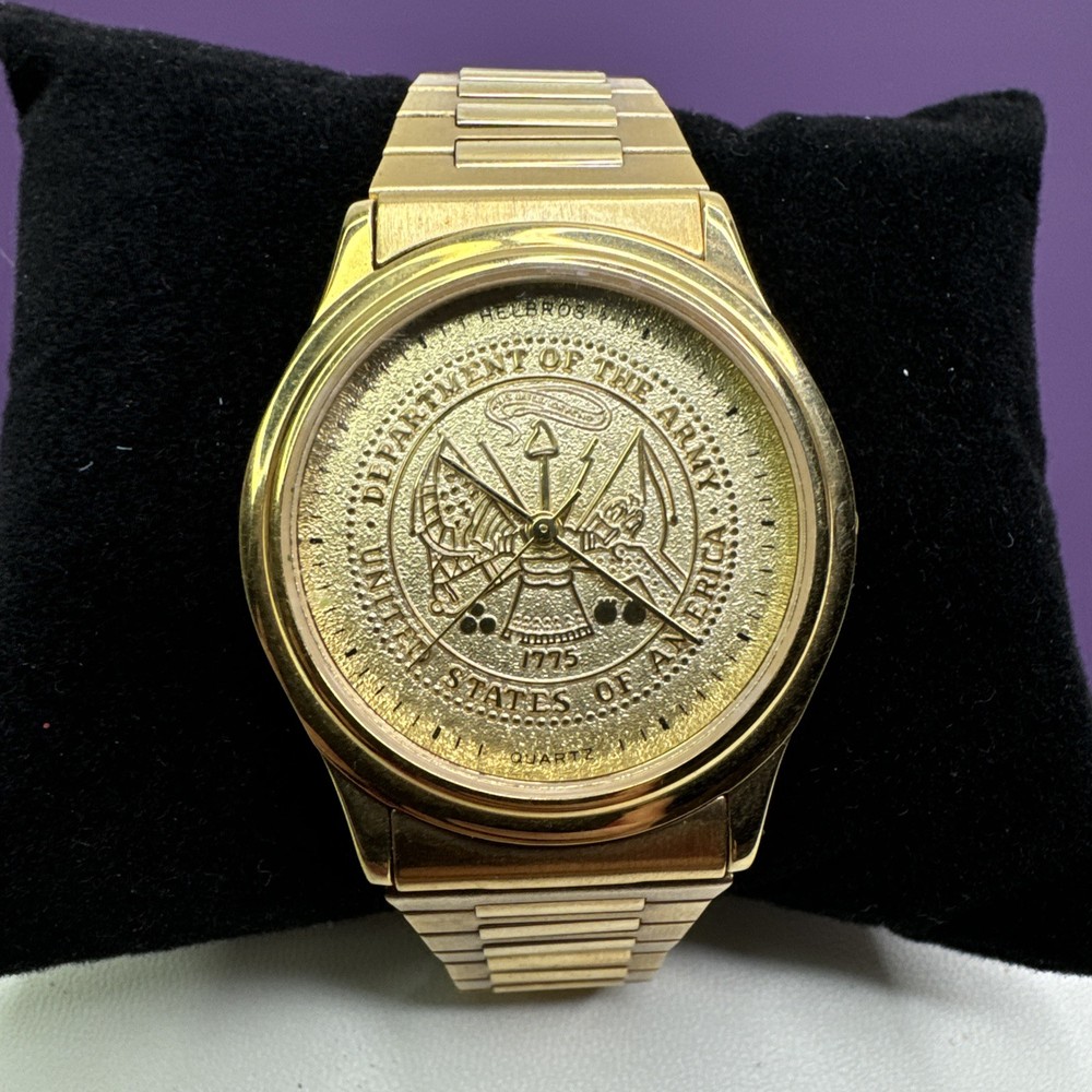 Mens Army Gold Tone Watch Department of the Army United States Needs Battery