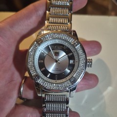RGH Women’s Quartz Analog Date Silver-Tone Bracelet Watch Gem-Set Bezel 30m