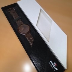 TISSOT Wood Dial Watch with Brown Leather Band Used Needs Repair