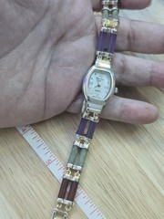 Vtg Main Line Time Sterling Silver 925 Multi Color Jade Bracelet Watch 7.5″ LTO