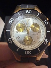 CC Clarissa Camusso Gold Tone & Black Silicone Quartz Watch